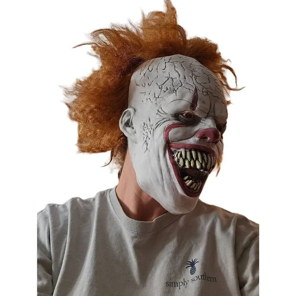 Penny Wise The Clown IT Realistic Face Mask Hair Halloween Scary Adult NEW